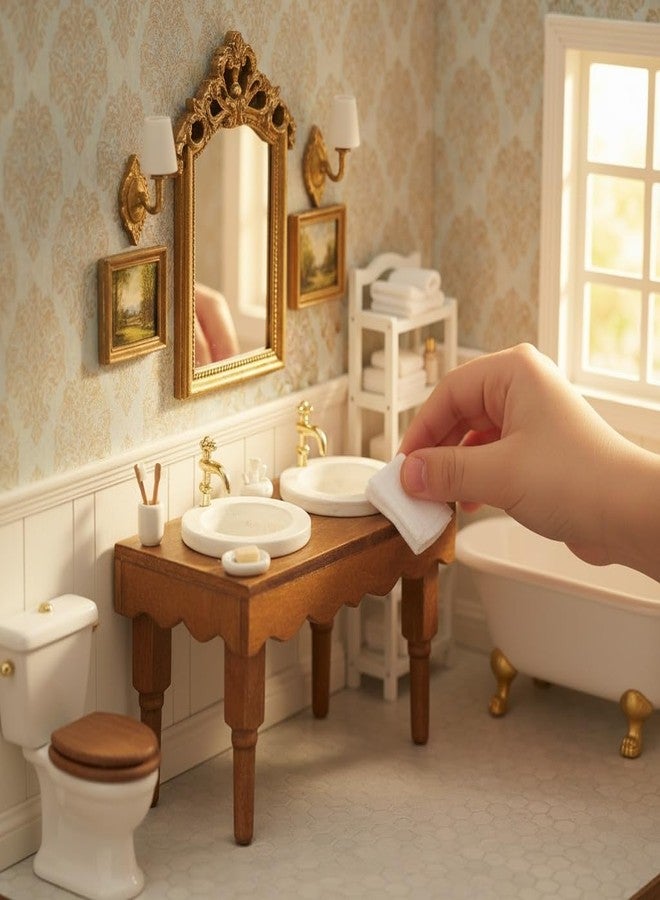 JOINPAYA 1/12 Scale Dollhouse Basin Sink: Mini House Bathroom Furniture Basin Mini Cabinet Adornments for Bathroom Scene Prop - Image 2
